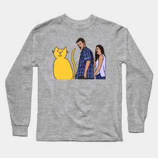 Distracted Boyfriend Meme Cats Long Sleeve T-Shirt